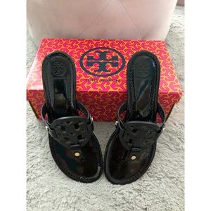 Tory Burch Black Patent Leather Miller Sandals